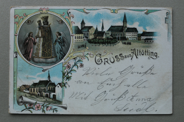 AK Gruss aus Altötting / 1901 / Mehrbildkarte / Litho Lithographie / Strassenansicht